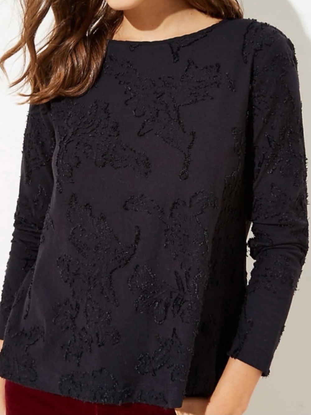 Ann Taylor LOFT Black Textured Clip Dot -SZ M- Bow on Open Back Top Blouse